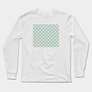 Modern Blue Scandinavian Checkered Pattern with Jute Texture Long Sleeve T-Shirt